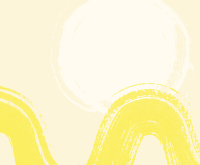 Off-white background with a white and yellow paint stroke pattern.