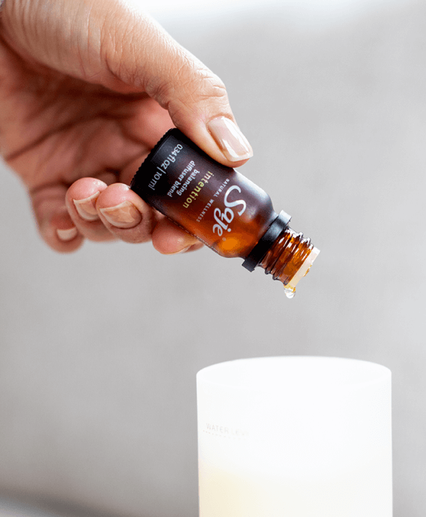 A selection of Saje diffuser blend kits lined up.