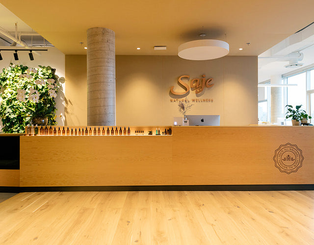 A reception desk in the Saje Office