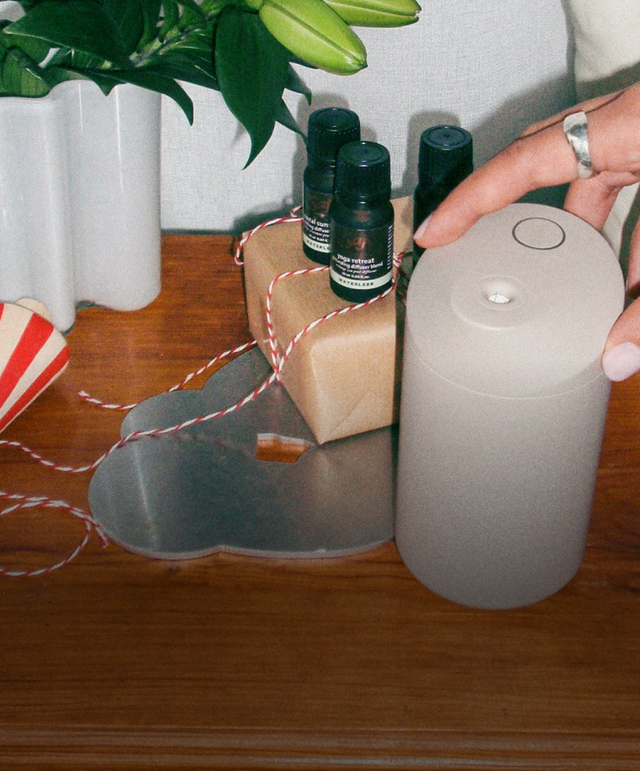 New waterless and portable diffuser among three diffuser blends and festive decor.