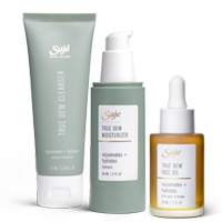 A Saje face mask, True Dew moisturizer and True Dew face oil.