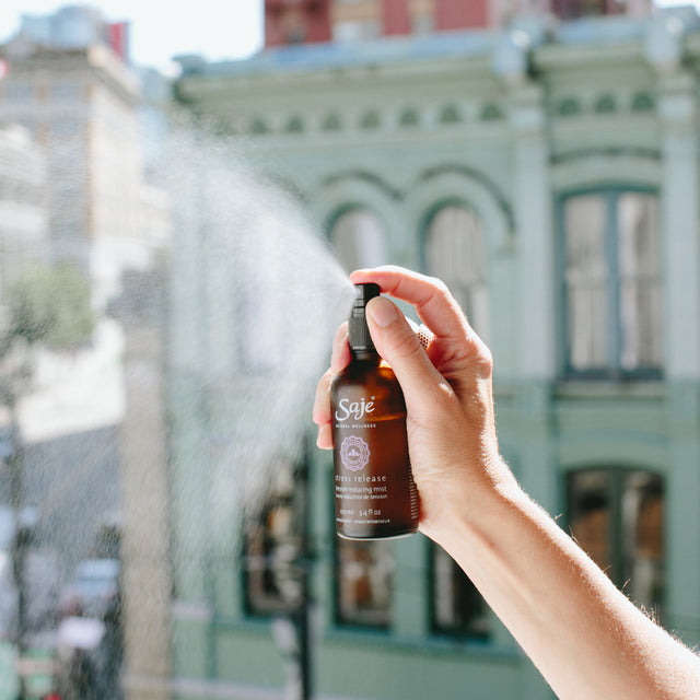 Stress release mister being sprayed outside